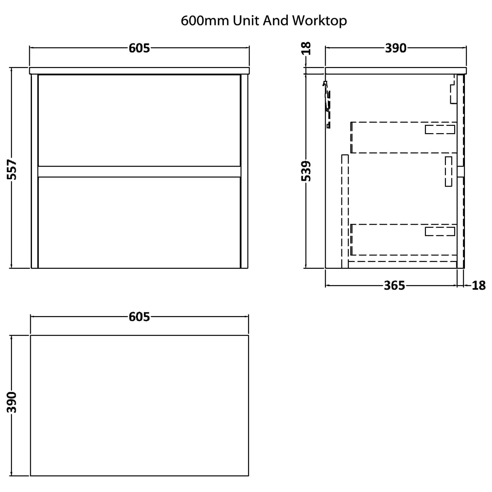 Hudson Reed Havana Wall Hung Two Drawer Vanity Unit And Worktop - HAV2104W.