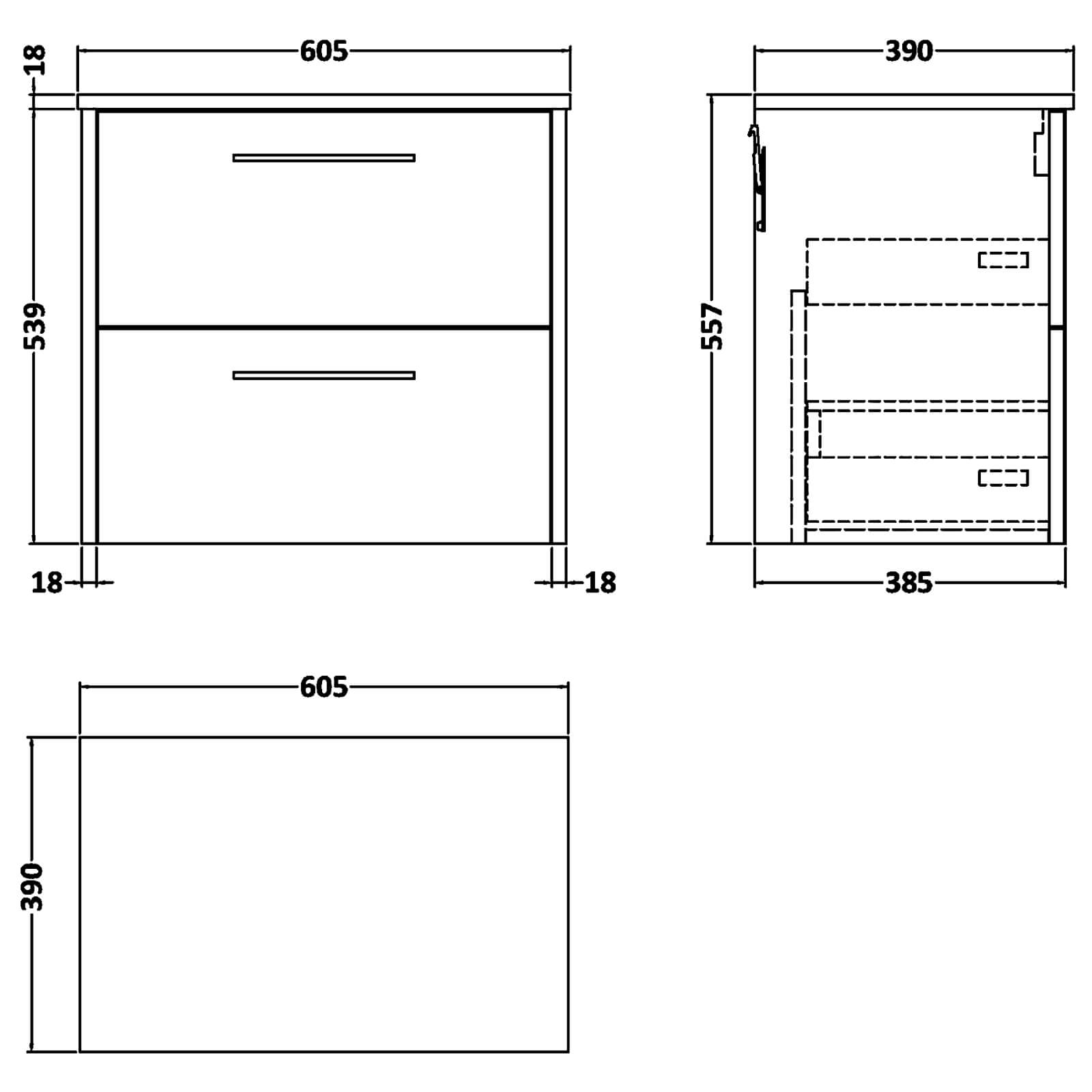 Hudson Reed Juno Wall Hung 2 Drawer Vanity Unit And Worktop - JNU2124B.