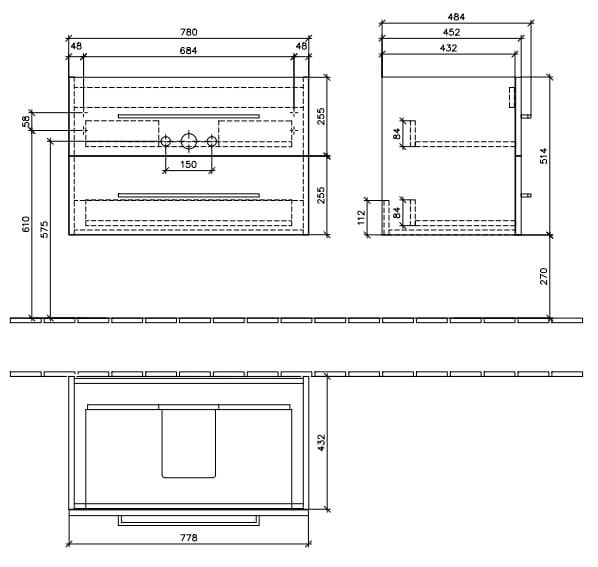 Villeroy And Boch Avento 514 x 484mm 2 Drawer Wall-Mounted Vanity Unit