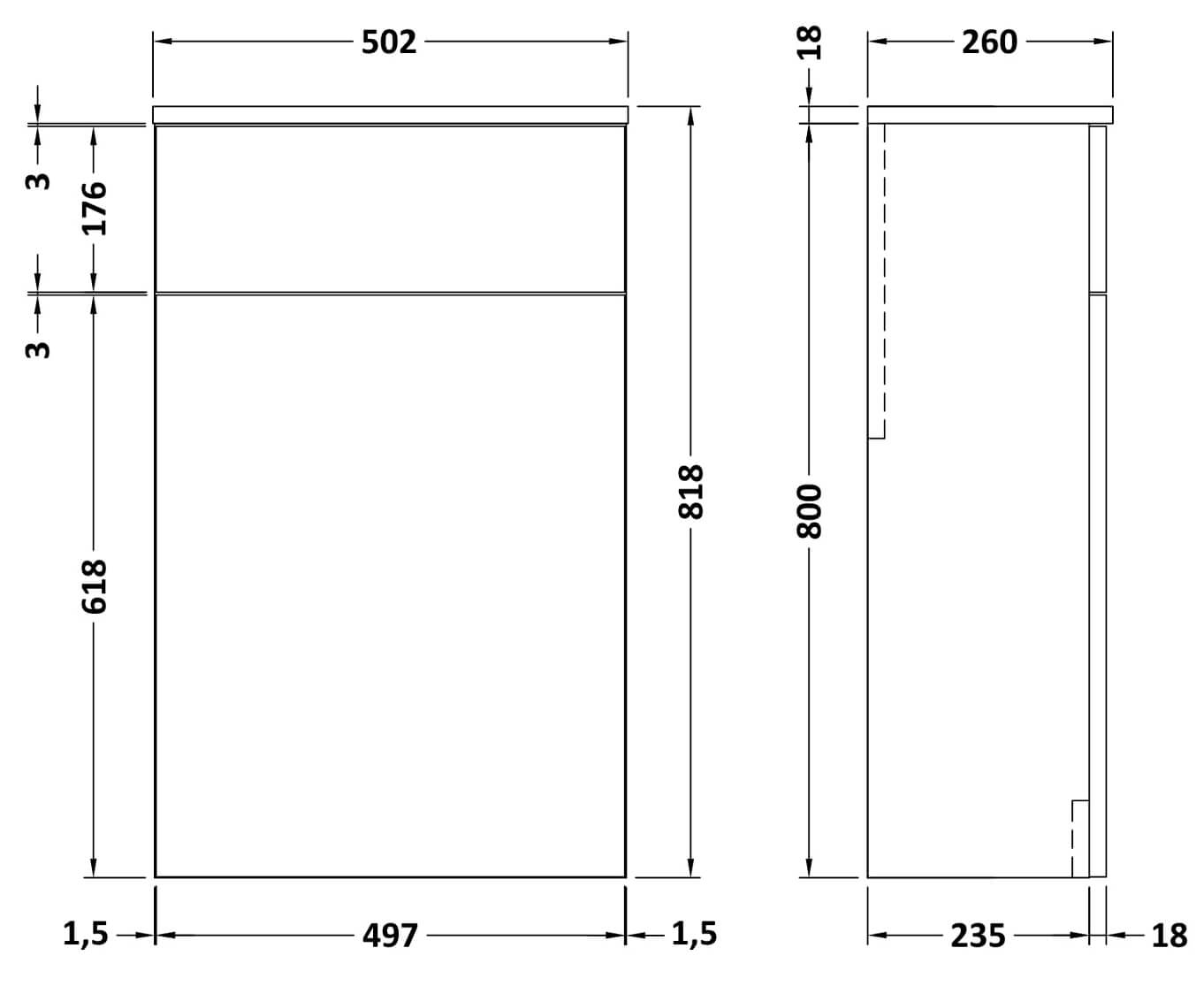 Nuie Arno 500 X 260mm Back-to-wall Wc Furniture Unit - Nvf141