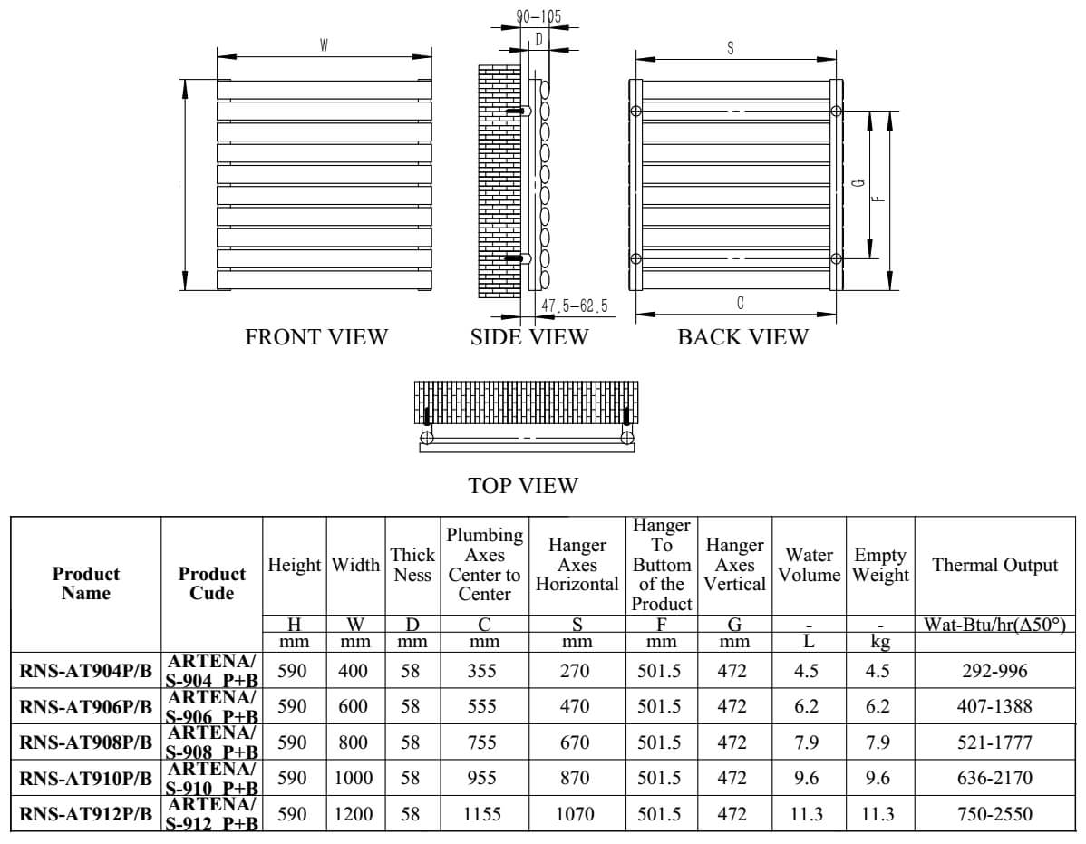 Reina Artena 590mm High Single Panel Stainless Steel Radiator Rns At904p