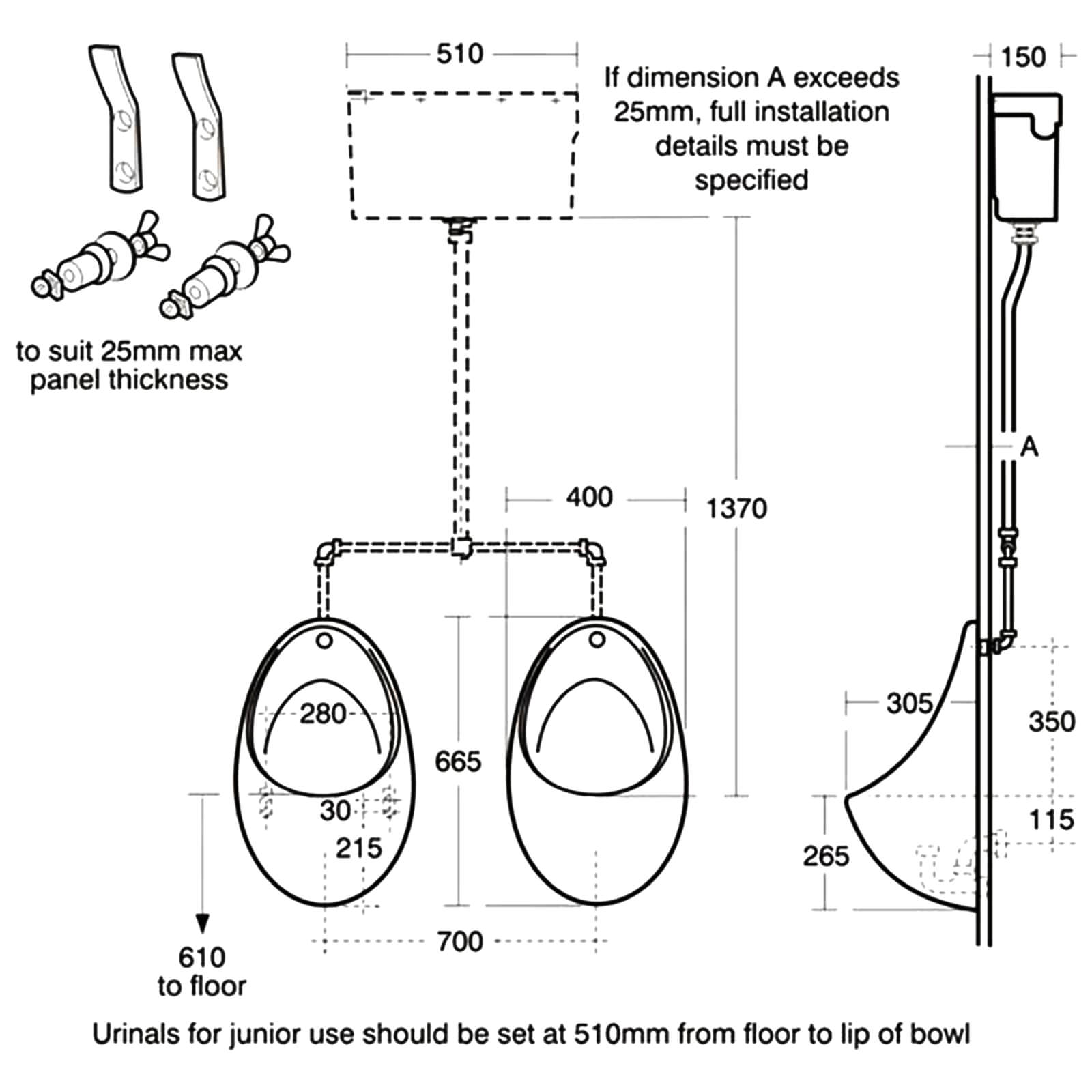 Urinal Spacing Dimensions