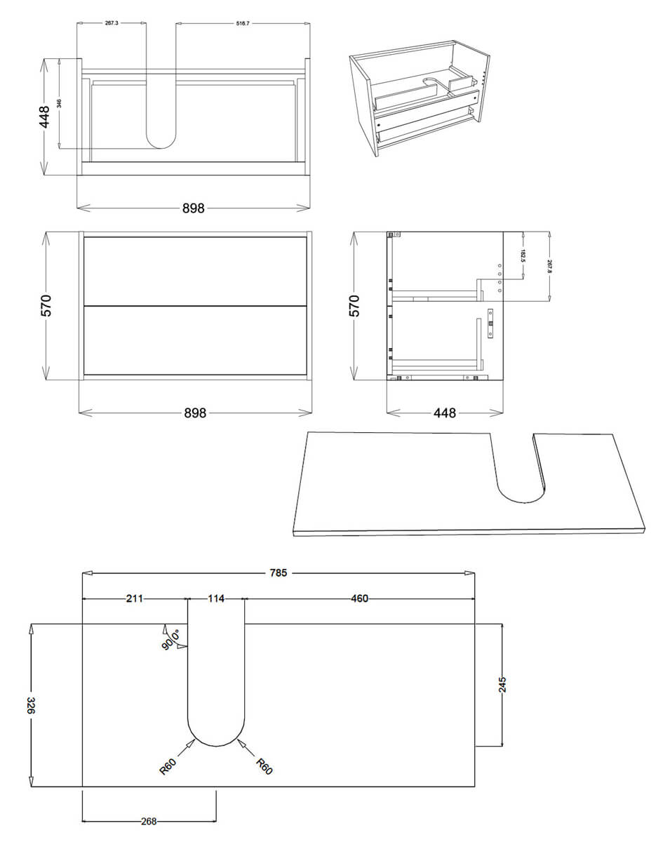 Joseph Miles Perla Wall Hung 2 Drawer Unit With Basin BTL0871