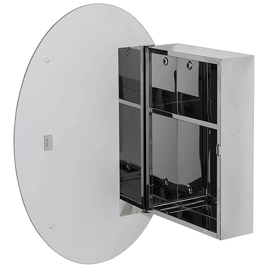 Croydex Tay Oval Bathroom Cabinet – Stainless Steel Mirror Cabinet With Shelf, 42.5x30x10cm, Fully Assembled