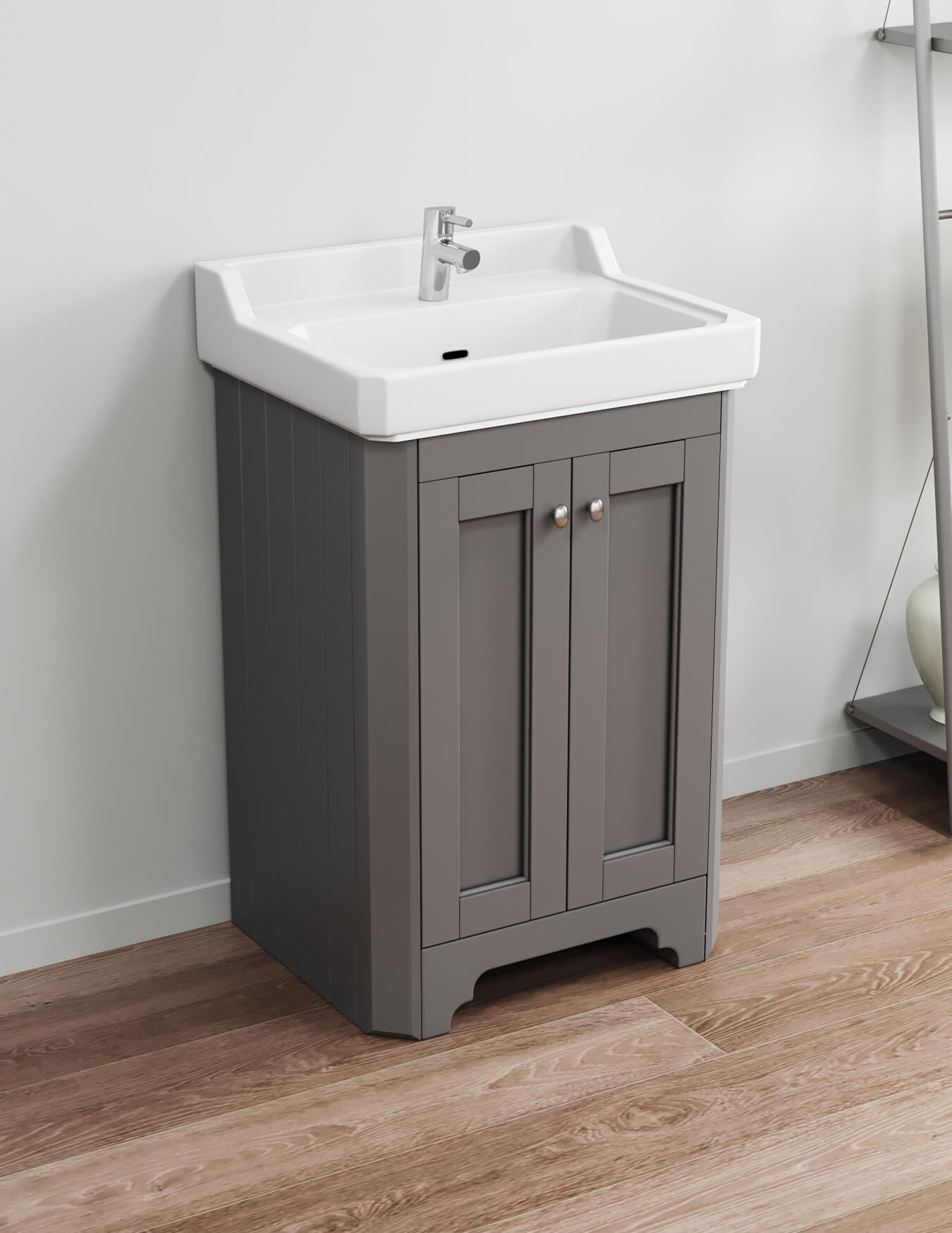 Old London Hudson Reed LOF209 ǀ Traditional Cloakroom Bathroom Floor Standing Corner Vanity Basin Unit with 1 Tap Hole Ceramic Sink 595mm x 850mm 595mm x 850mm x 450mm Storm Grey 