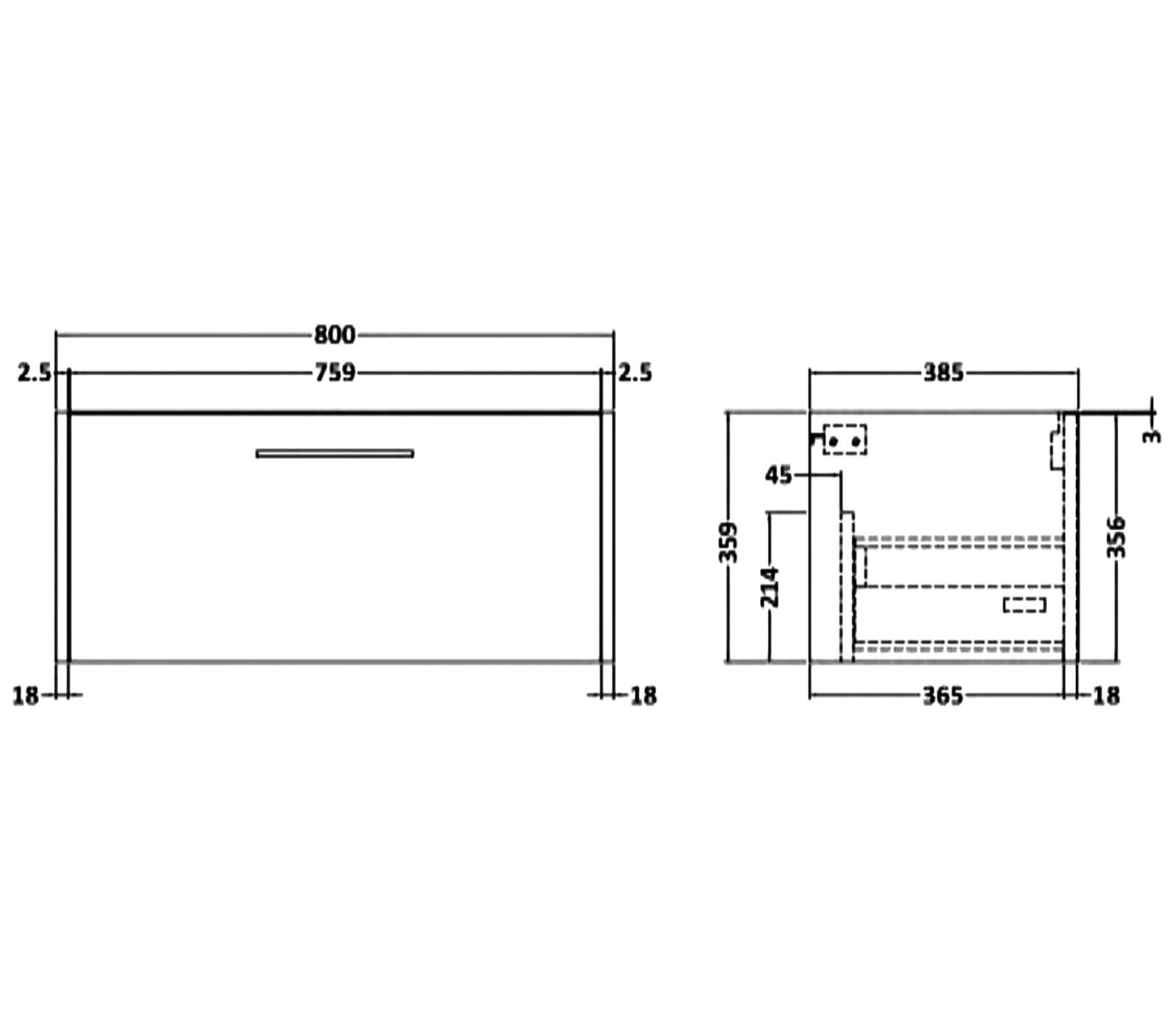 Hudson Reed Juno Wall-Hung 1 Drawer Vanity Unit And Worktop - JNU2122W.