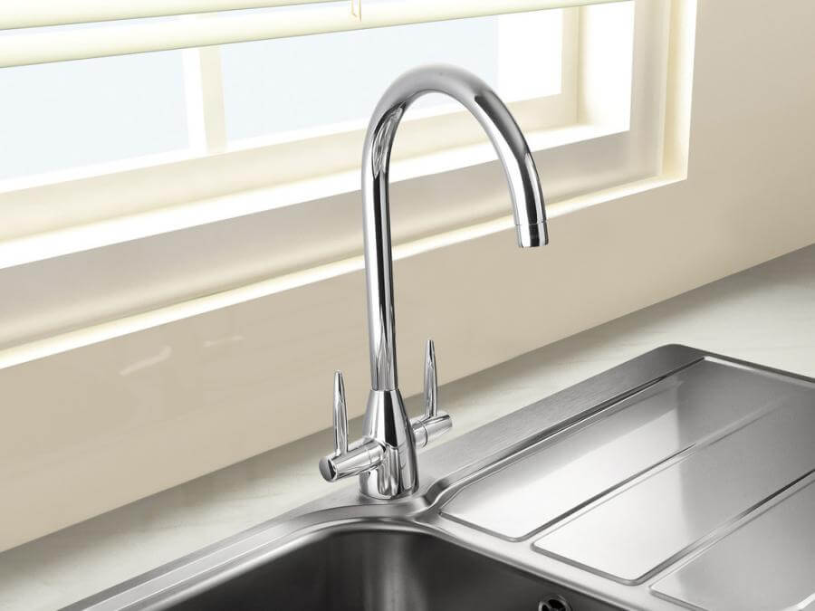 Kitchen Sink Mixer Taps Monobloc Swivel Spout Twin Lever Cross Knobs Chrome Bathroom Basin Faucet 10 Years Quality Warranty 