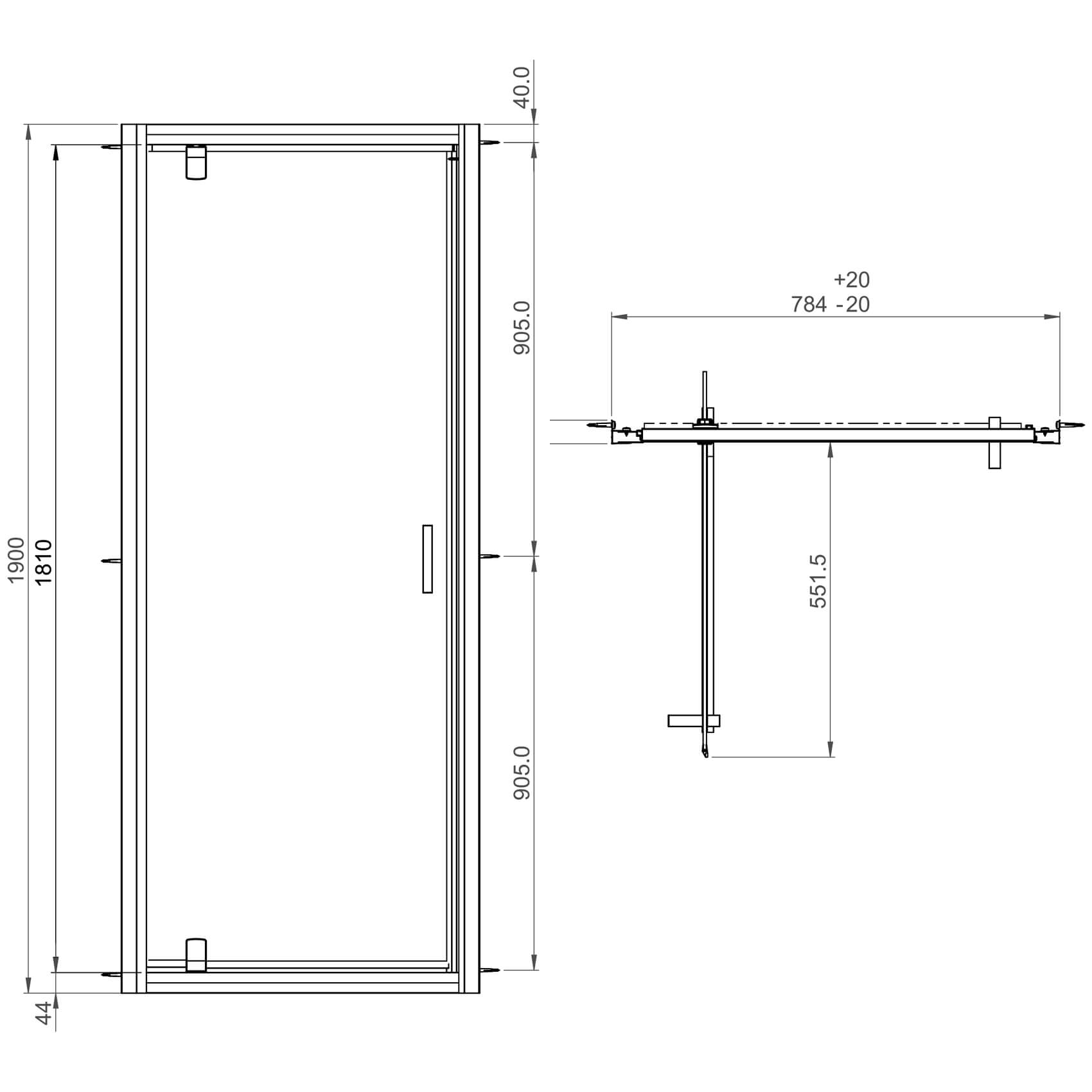 Aqualux Framed 6 Clear Glass 1900mm Height Pivot Door
