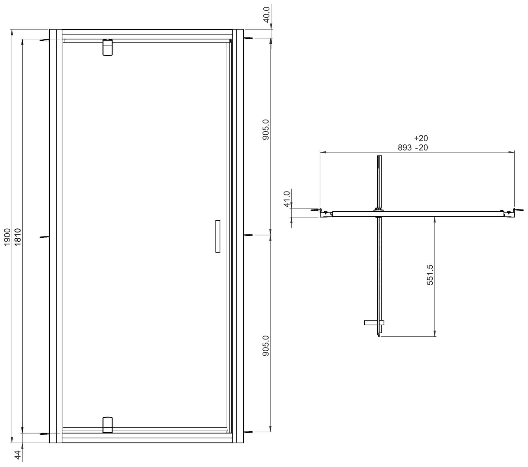 Aqualux Framed 6 Clear Glass 1900mm Height Pivot Door