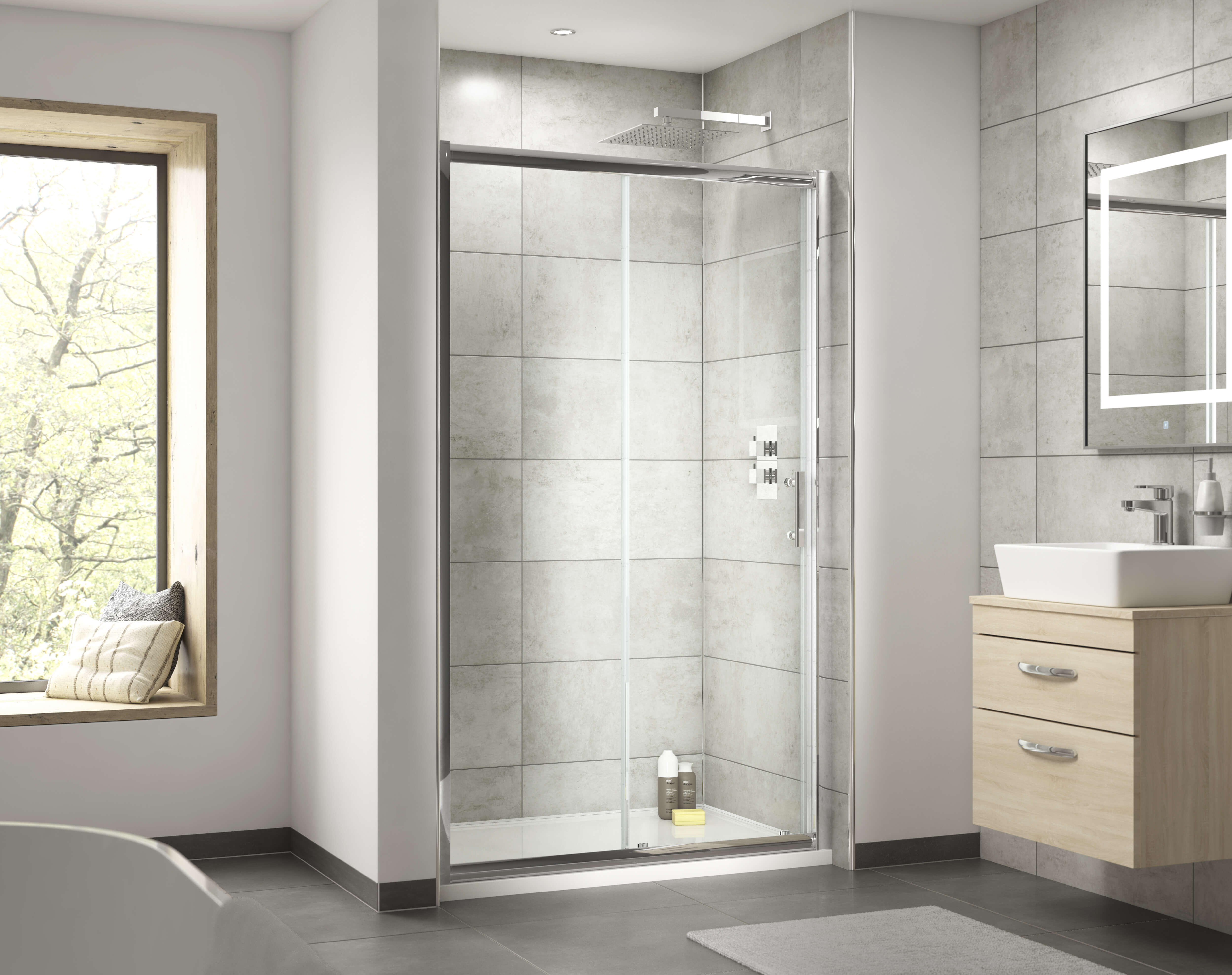 Nuie Pacific 1850mm High Single Sliding Shower Door Aqsl10