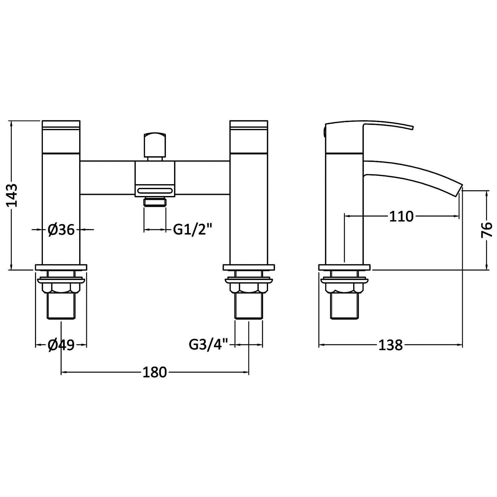 Nuie Vibe Chrome Deck Mounted Bath Shower Mixer Tap - TSI303