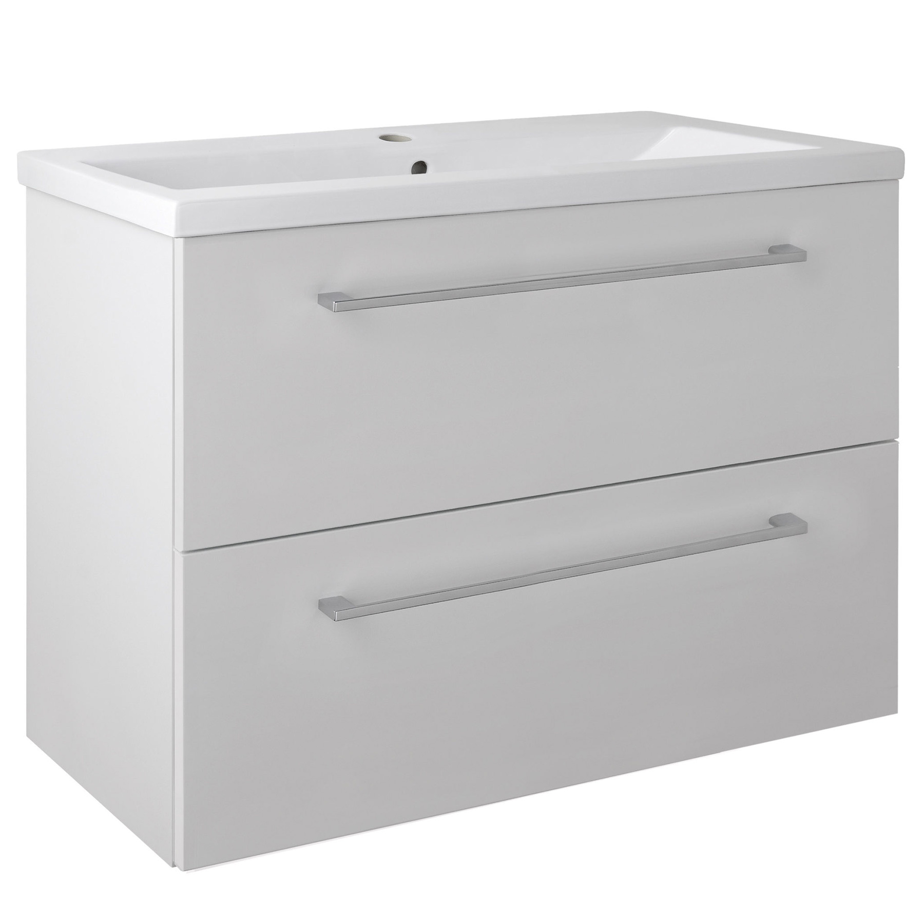 QS Basics Tempo 800 x 500mm Wall-Mounted Double Drawer Unit With Basin