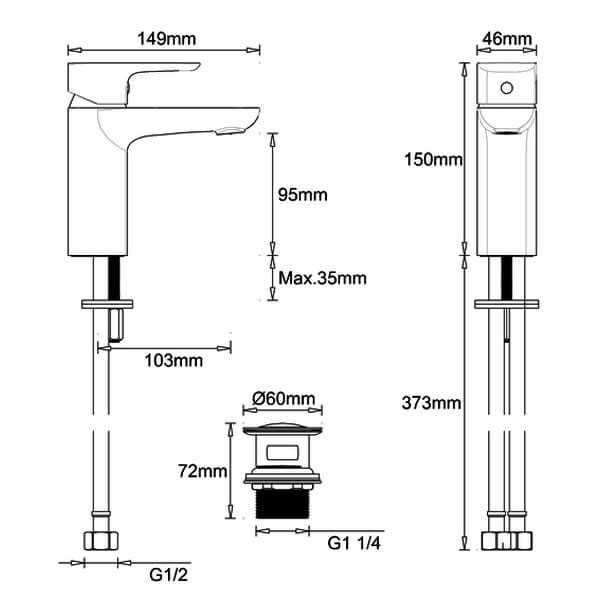 Britton My Home Deck Mounted Chrome Basin Mixer Tap Wit Click-Clack Waste