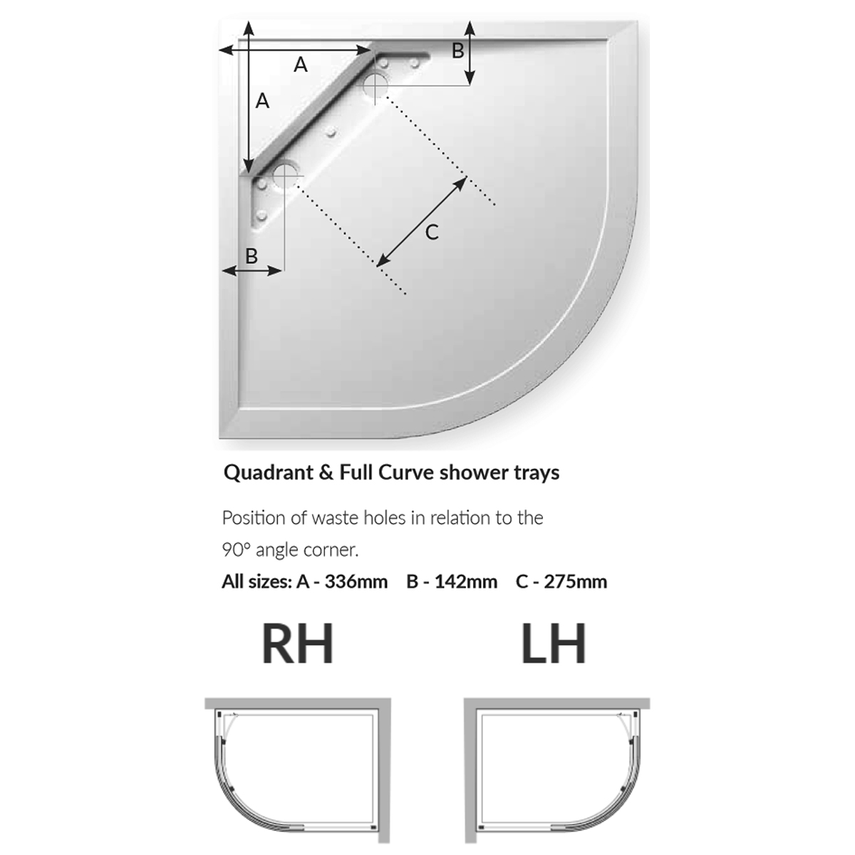 Kudos Connect2 Low Profile Offset Quadrant Shower Tray C2TQ1080LH