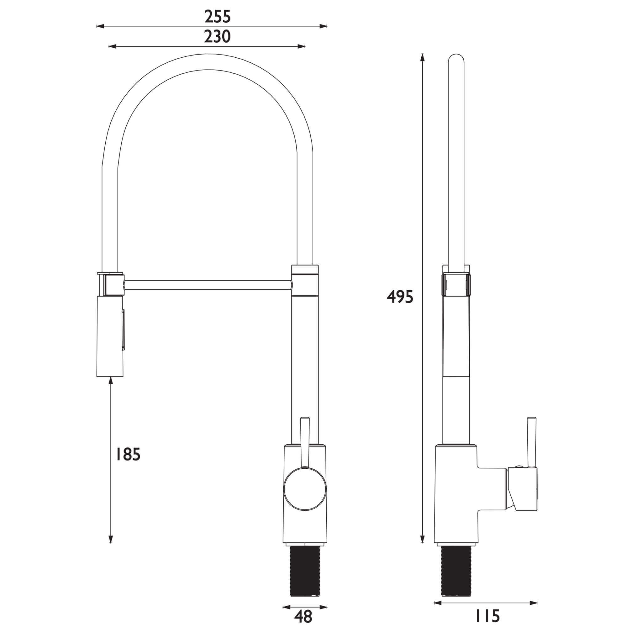 Bristan Silhouette Professional Kitchen Sink Mixer Tap With Pull Down Hose 8683