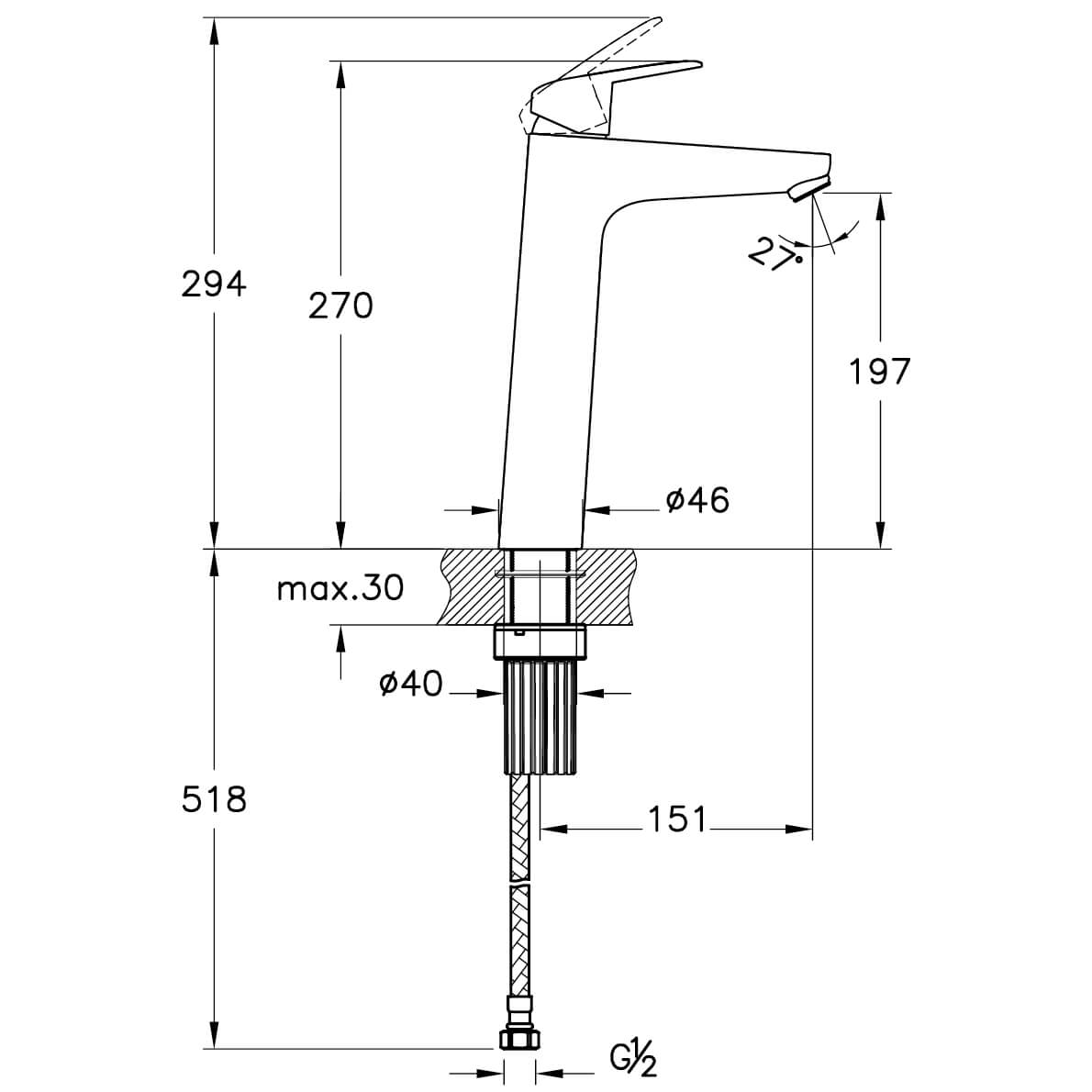 VitrA Flow Round Deck Mounted Chrome Tall Basin Mixer Tap 