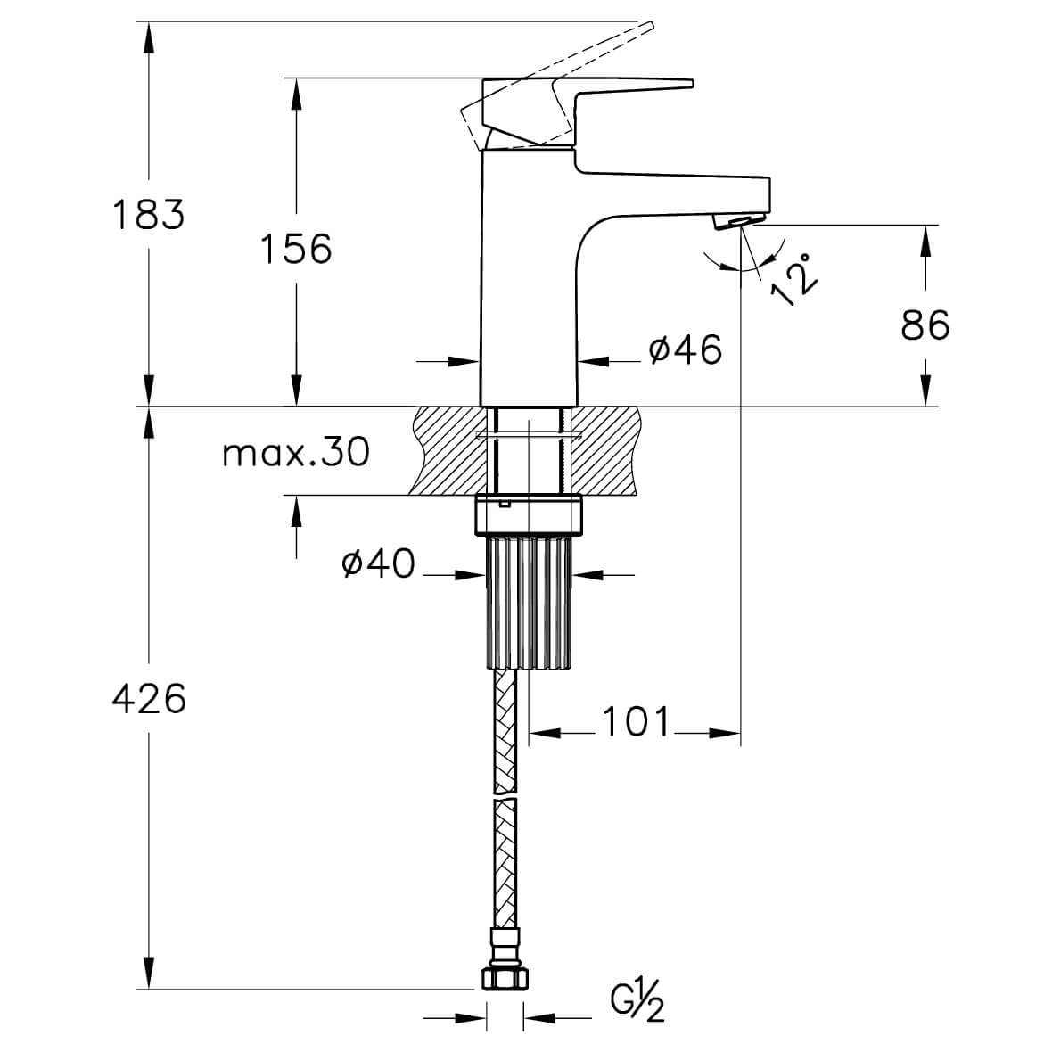 VitrA Flow Square Single Lever Deck Mounted Basin Mixer Tap 
