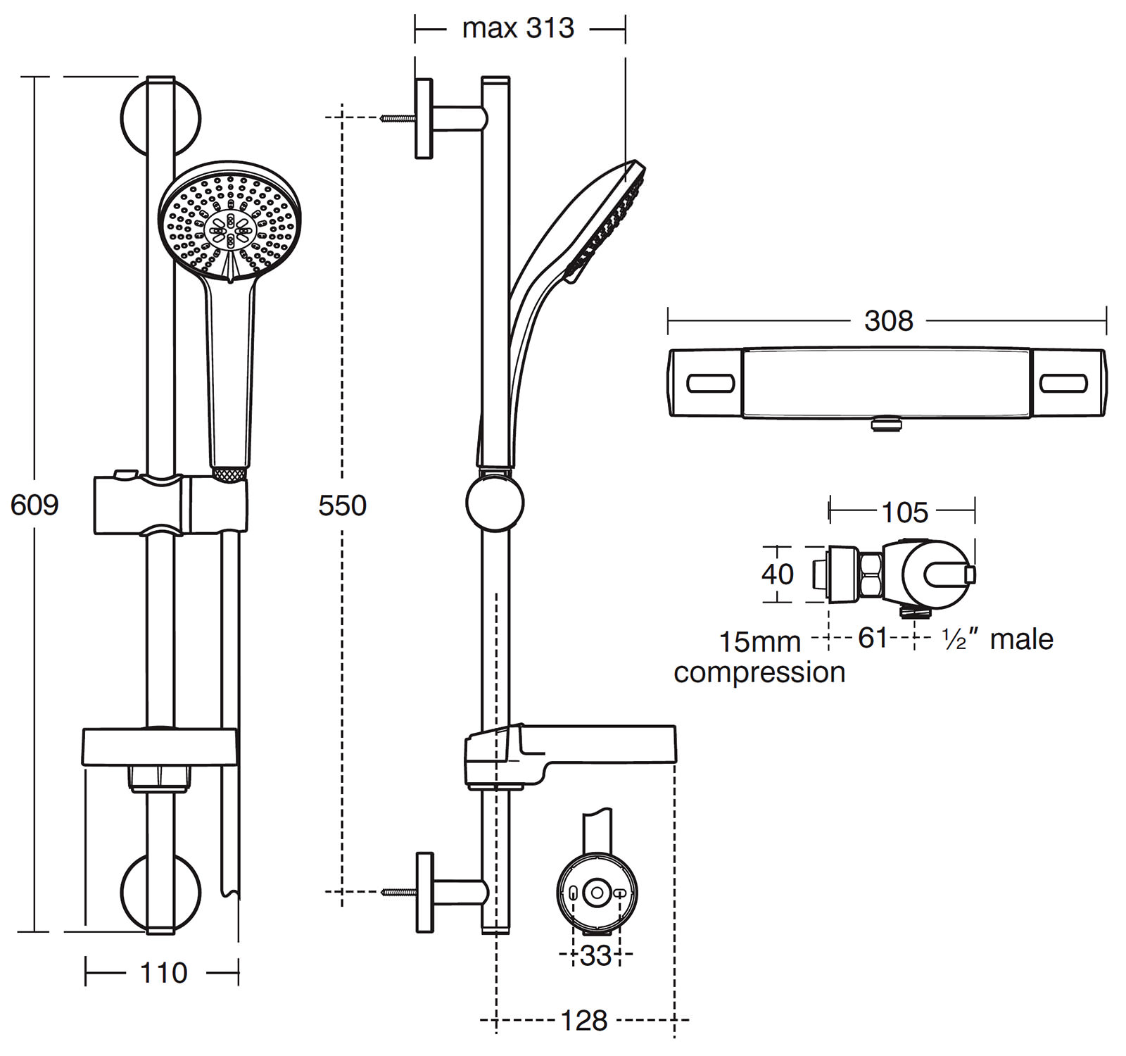 Ideal Standard Ceratherm 100 Thermostatic Exposed Shower Pack