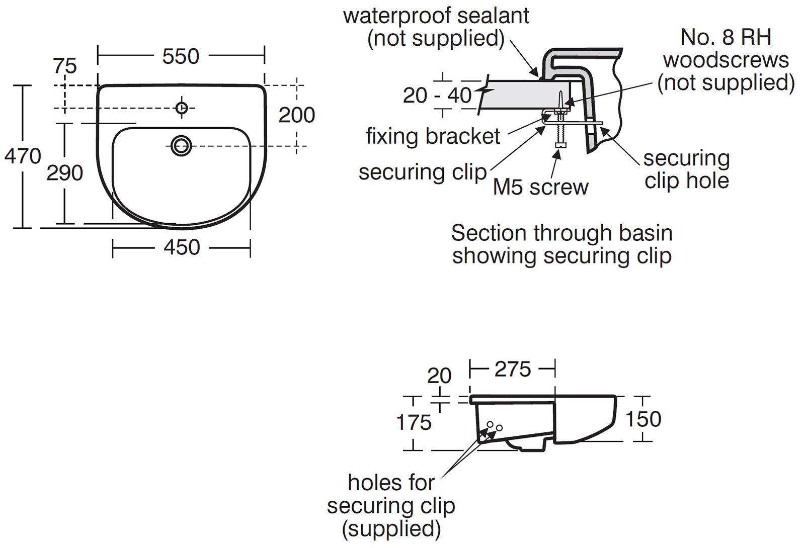 Ideal Standard Playa 550mm Semi Countertop 1 Taphole Basin