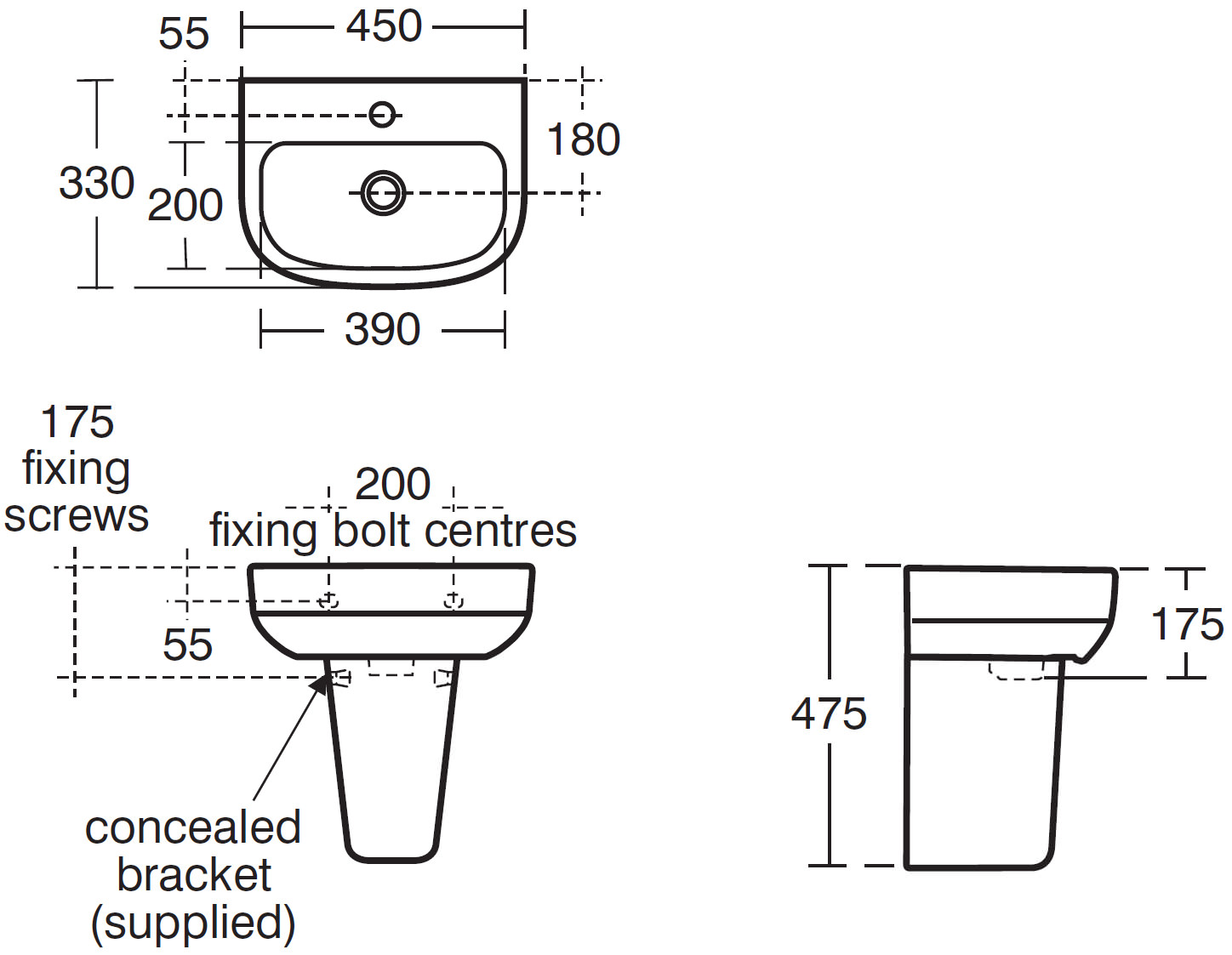 Ideal Standard Playa 45cm Handrinse 1 Taphole Basin With Overflow