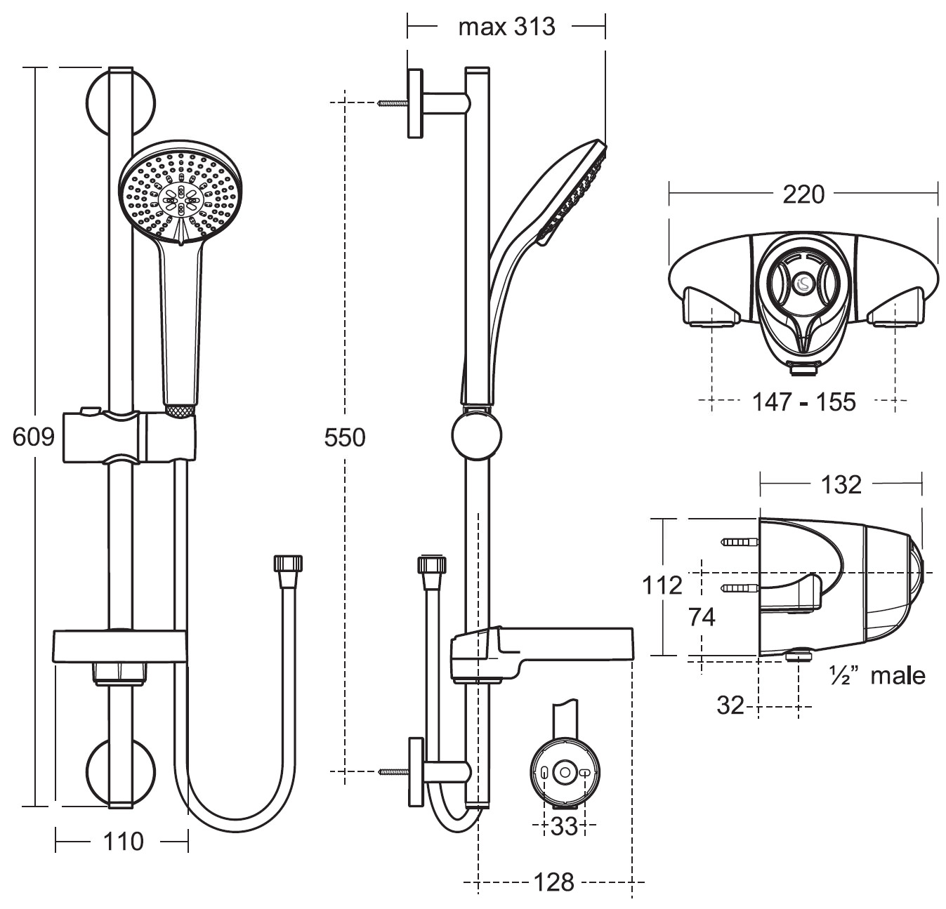 Ideal Standard Trevi CTV Exposed Shower Pack - A5783AA