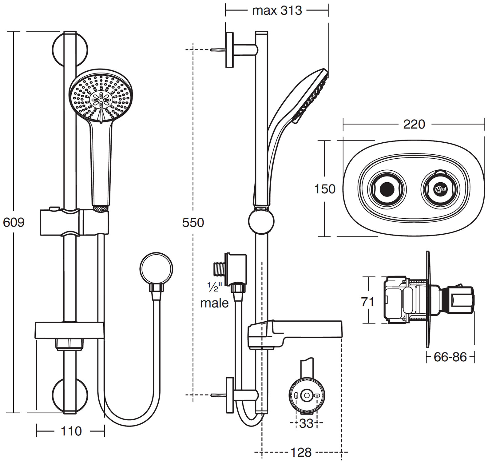 Ideal Standard Trevi Therm Built In Shower Pack - A5789AA