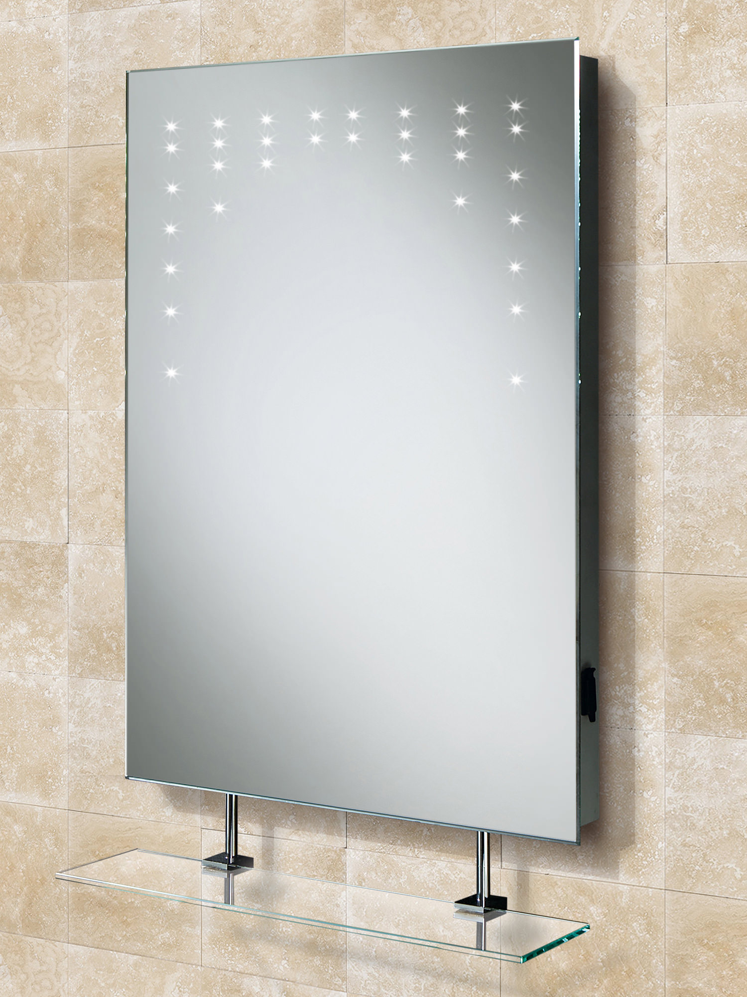 HIB Rain LED Bathroom Mirror With Glass Shelf And Shaver Socket