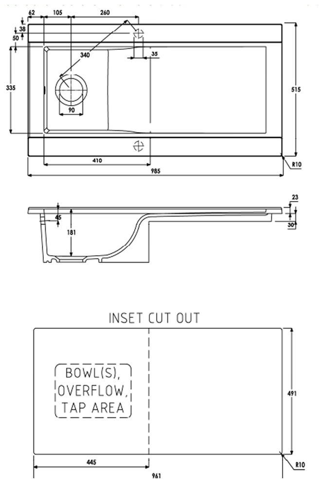 Abode Tydal 1.0 Bowl Reversible Kitchen Sink | AW1002