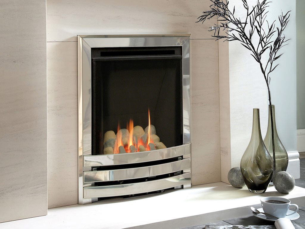 Flavel Windsor Manual Control Contemporary HE Gas Fire Silver-Pebble-FHSPU0MN