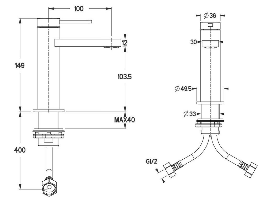 Crosswater Ethos Monobloc Basin Mixer Tap Chrome - ET110DNC