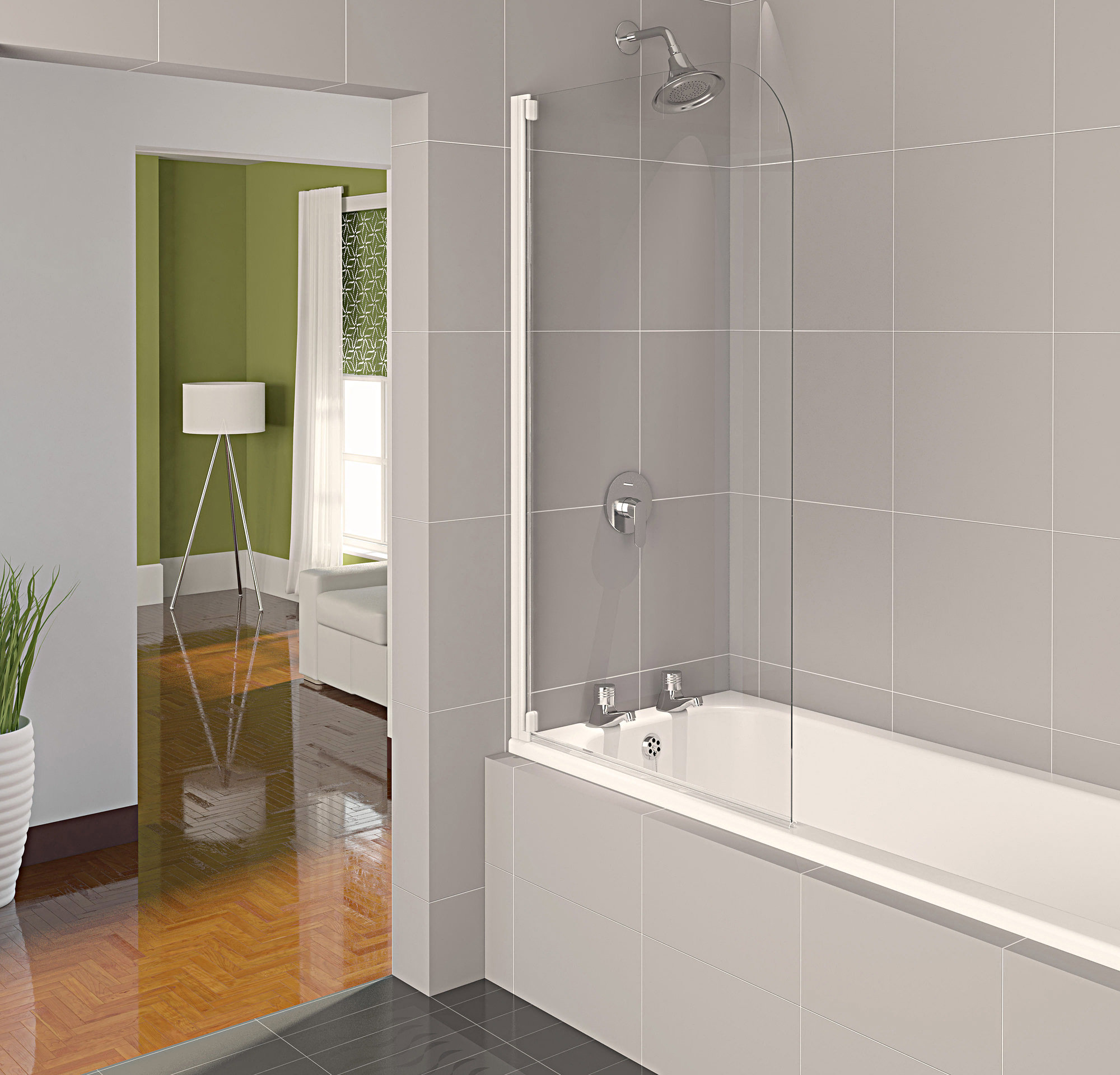 Aqualux Aqua 4 Half Frame 800mm Bath Screen White Clear Glass - 1160123