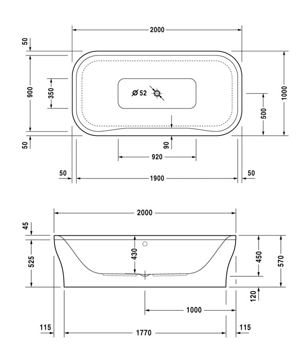 Duravit PuraVida 2000 x 1000mm Freestanding Bath 700185
