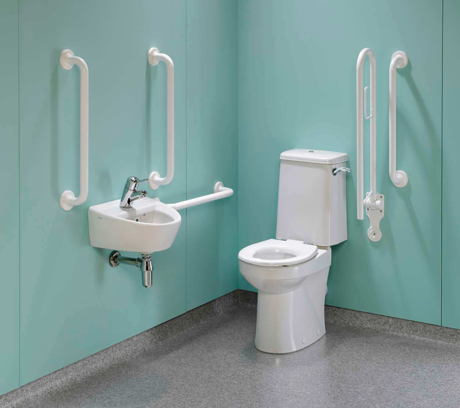 Twyford Doc.M Rimless Super CC WC Pack With White Grab Rails And Seat ...