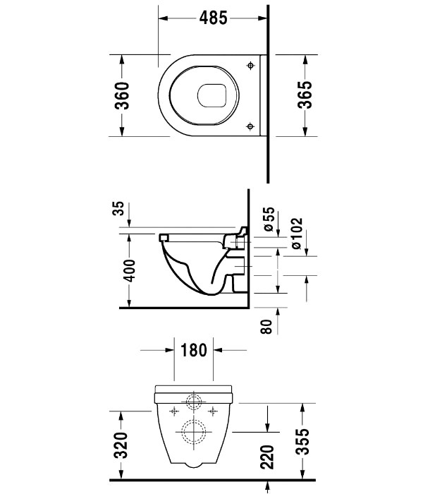 Duravit Starck 3 Compact Wall Hung Toilet