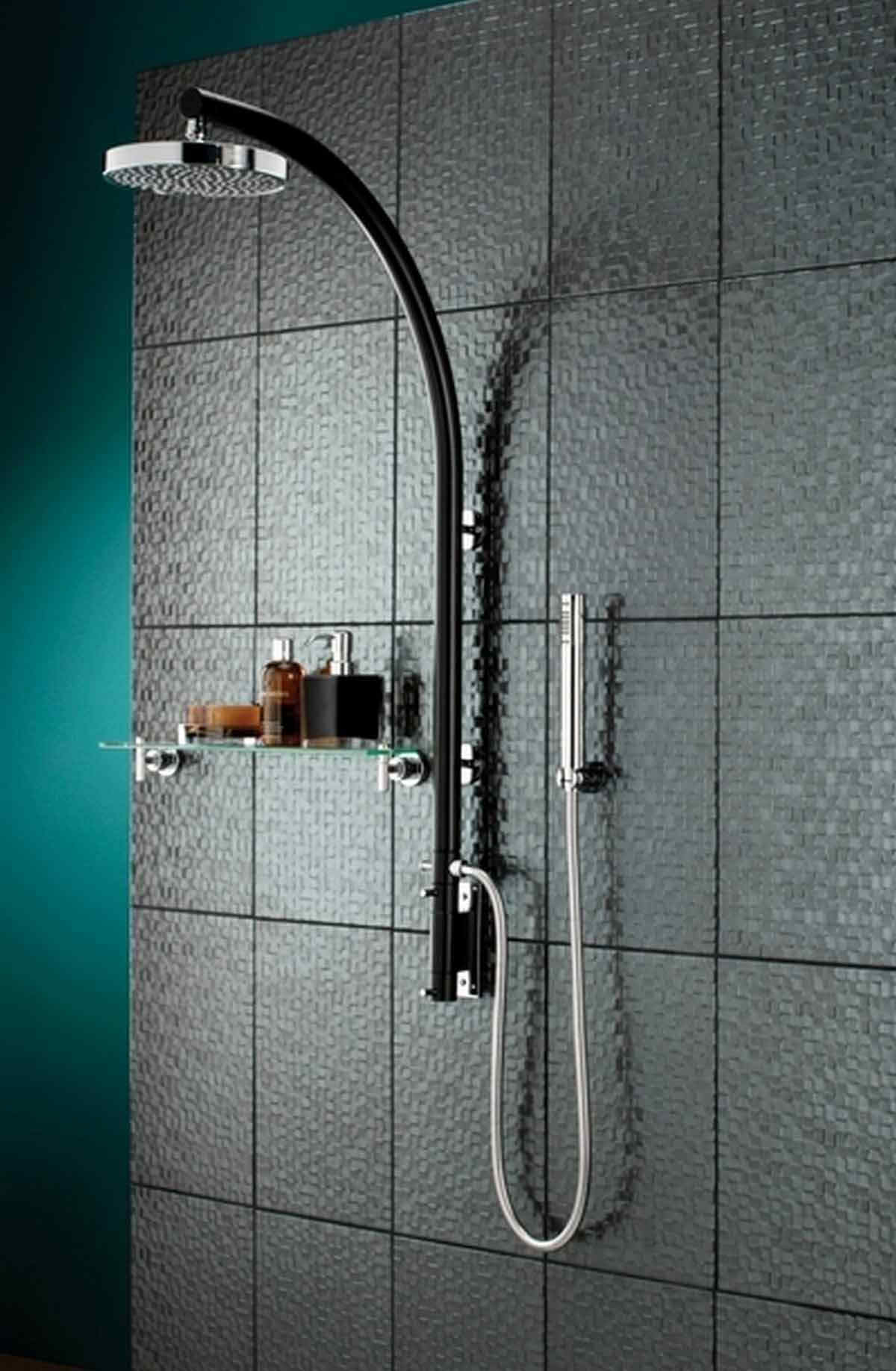 Prism Black Inline Vertical Shower Pole With Integral Diverter