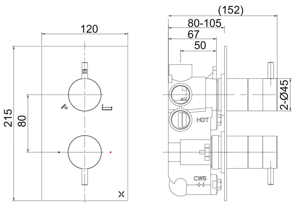 Crosswater Mike Pro Chrome 3 Outlet Thermostatic Bath Shower Valve