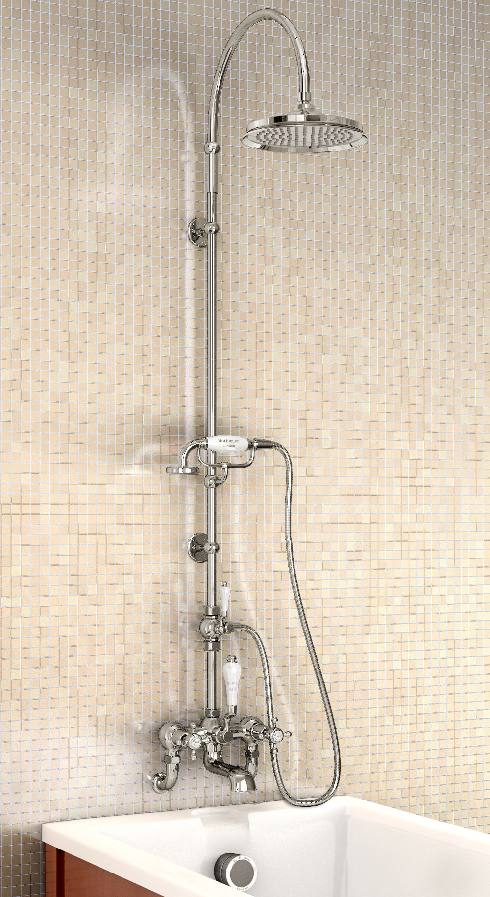 Burlington Bath Shower Mixer With Curved Arm And 9in Rose
