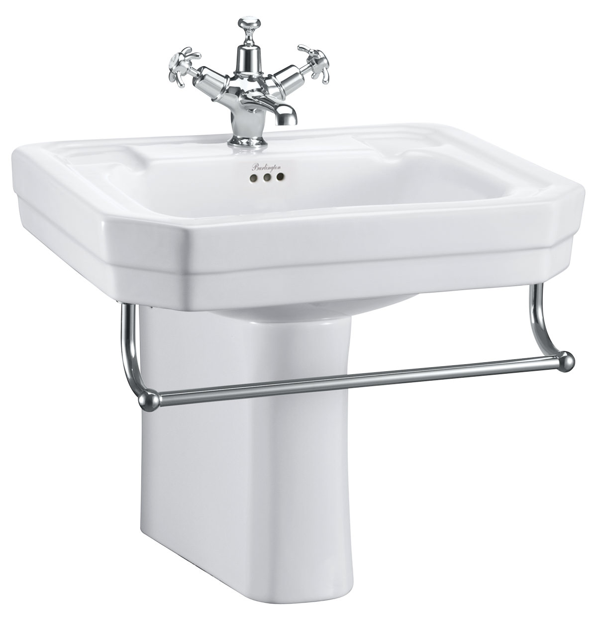 Burlington Victorian 56cm Medium Basin With Semi Pedestal And Towel Rail