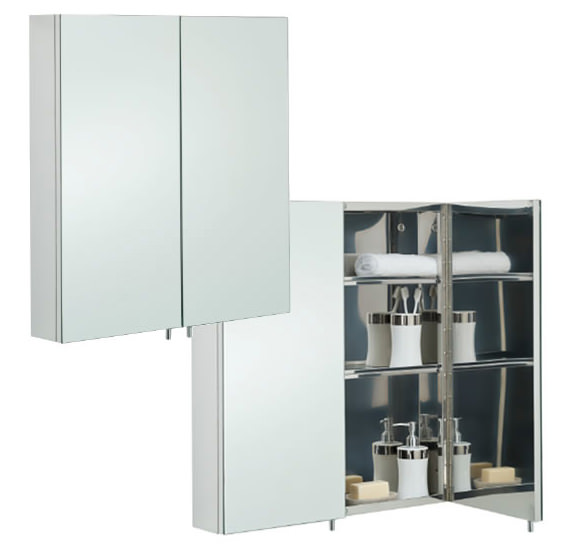 600 X 670mm Double Door Mirror Cabinet, Mirrored Bathroom Cabinet