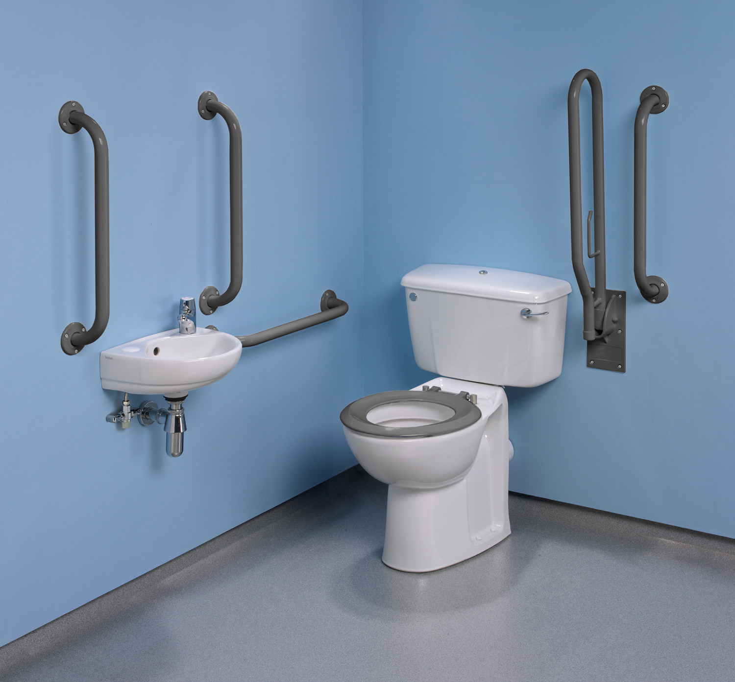 Twyford Doc.M Standard Value Pack With Grey Grab Rails And Seat PK8184GY
