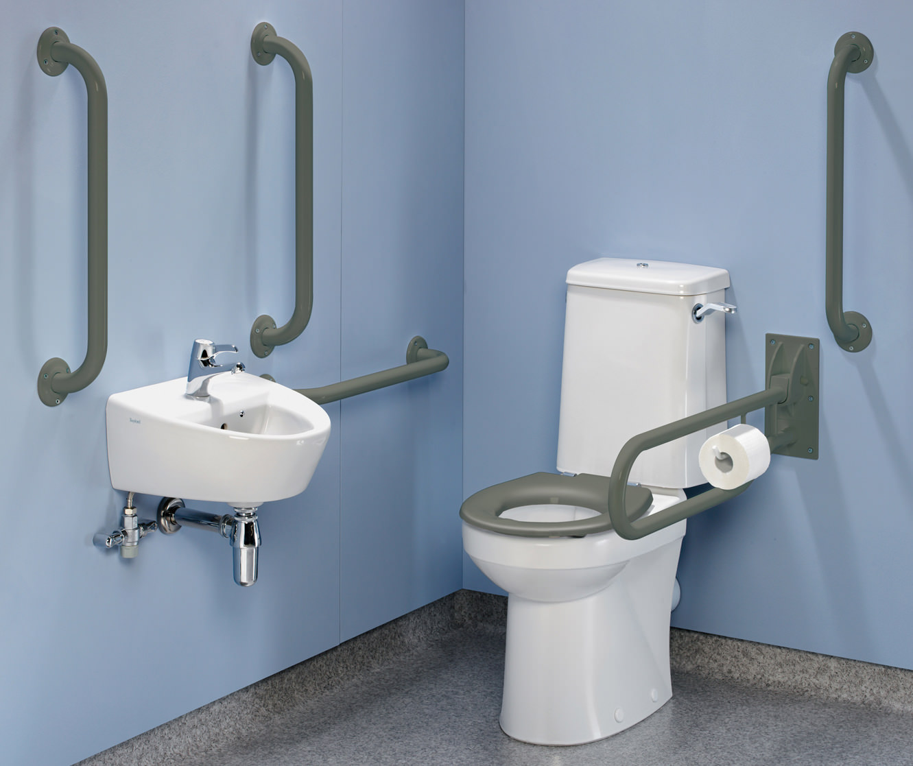 Twyford Doc.M Rimless Value Pack With Grey Grab Rails And Seat PK8145GY